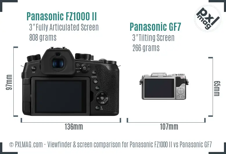 Panasonic FZ1000 II vs Panasonic GF7 Screen and Viewfinder comparison