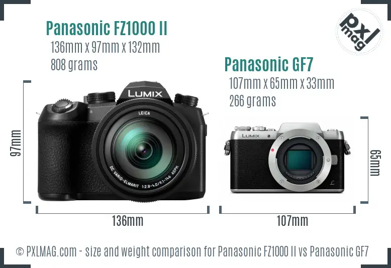 Panasonic FZ1000 II vs Panasonic GF7 size comparison