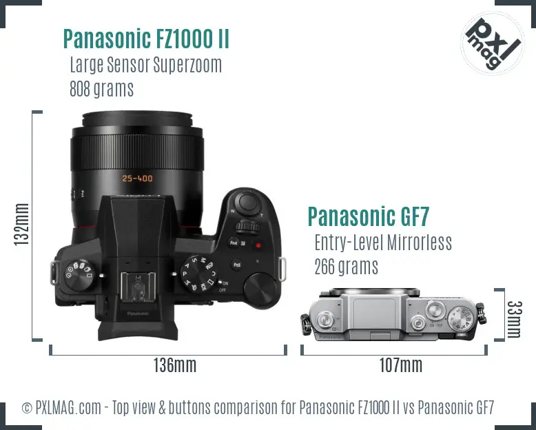 Panasonic FZ1000 II vs Panasonic GF7 top view buttons comparison