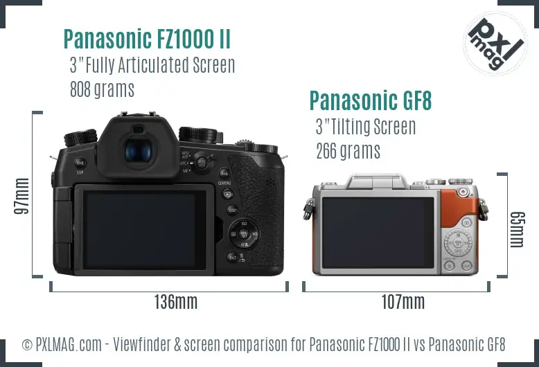 Panasonic FZ1000 II vs Panasonic GF8 Screen and Viewfinder comparison