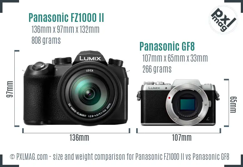 Panasonic FZ1000 II vs Panasonic GF8 size comparison