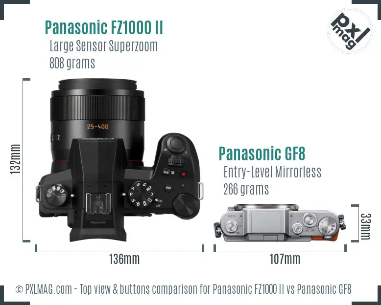 Panasonic FZ1000 II vs Panasonic GF8 top view buttons comparison