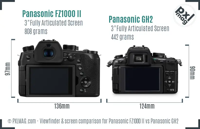 Panasonic FZ1000 II vs Panasonic GH2 Screen and Viewfinder comparison