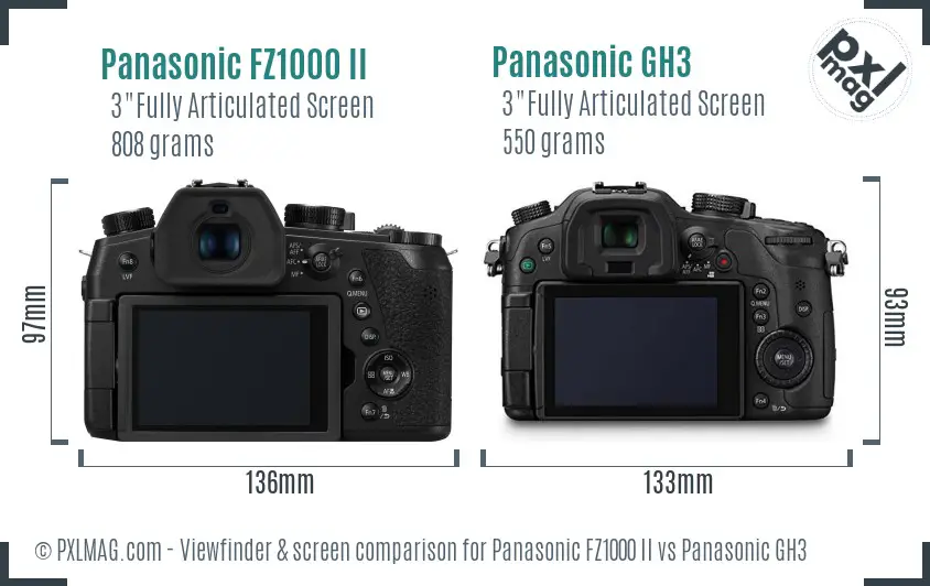 Panasonic FZ1000 II vs Panasonic GH3 Screen and Viewfinder comparison Panasonic FZ1000 II vs Panasonic GH3 Screen and Viewfinder comparison