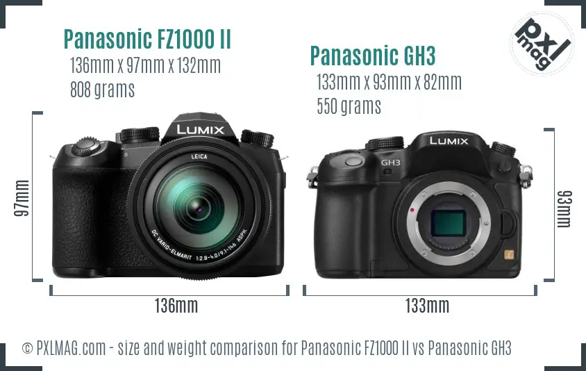 Panasonic FZ1000 II vs Panasonic GH3 size comparison Panasonic FZ1000 II vs Panasonic GH3 size comparison