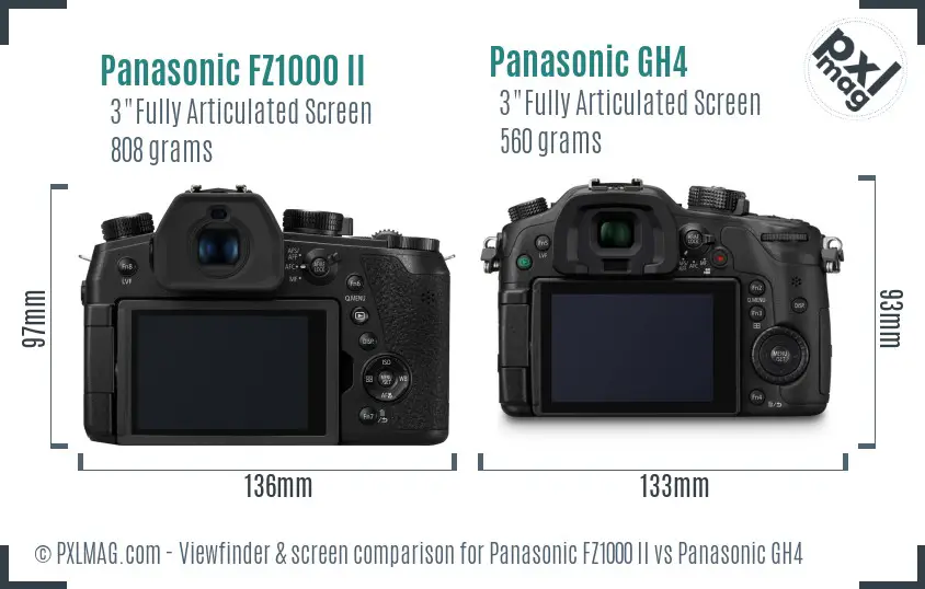 Panasonic FZ1000 II vs Panasonic GH4 Screen and Viewfinder comparison