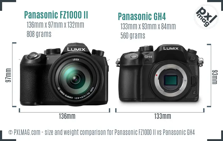 Panasonic FZ1000 II vs Panasonic GH4 size comparison