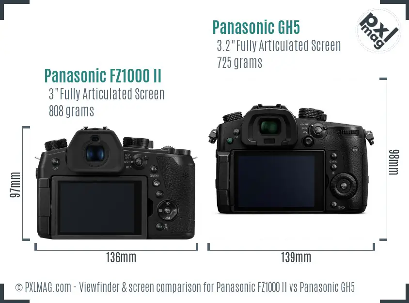 Panasonic FZ1000 II vs Panasonic GH5 Screen and Viewfinder comparison