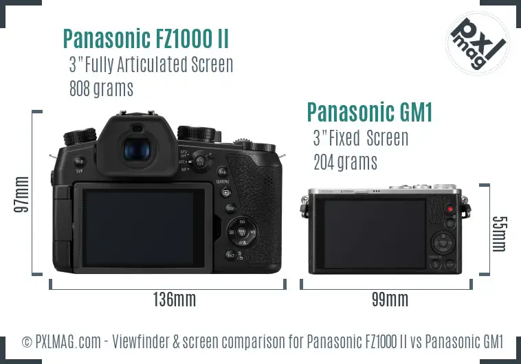 Panasonic FZ1000 II vs Panasonic GM1 Screen and Viewfinder comparison