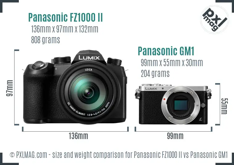 Panasonic FZ1000 II vs Panasonic GM1 size comparison