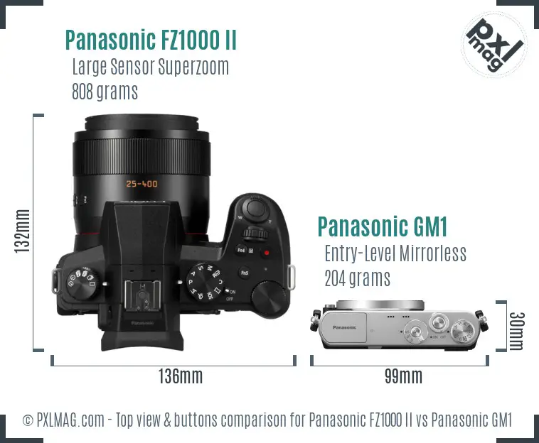 Panasonic FZ1000 II vs Panasonic GM1 top view buttons comparison