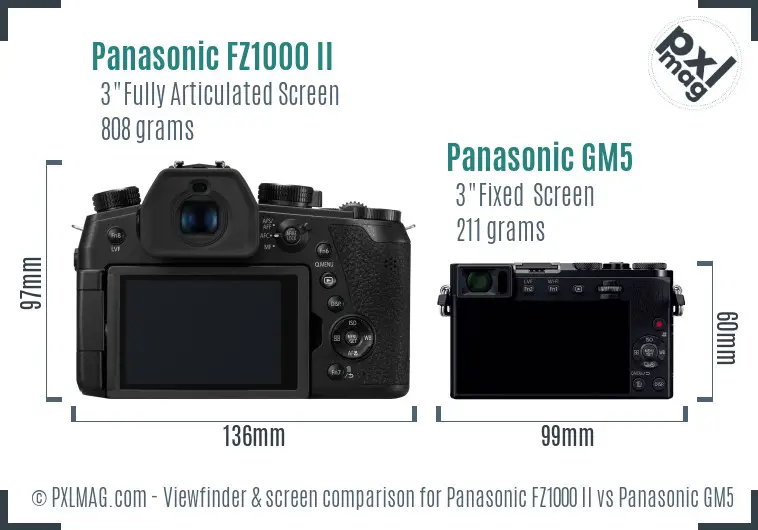 Panasonic FZ1000 II vs Panasonic GM5 Screen and Viewfinder comparison