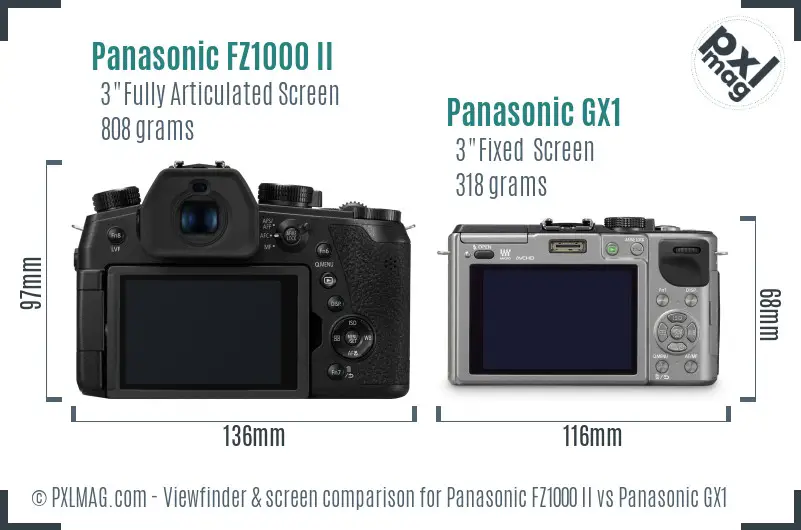 Panasonic FZ1000 II vs Panasonic GX1 Screen and Viewfinder comparison Panasonic FZ1000 II vs Panasonic GX1 Screen and Viewfinder comparison