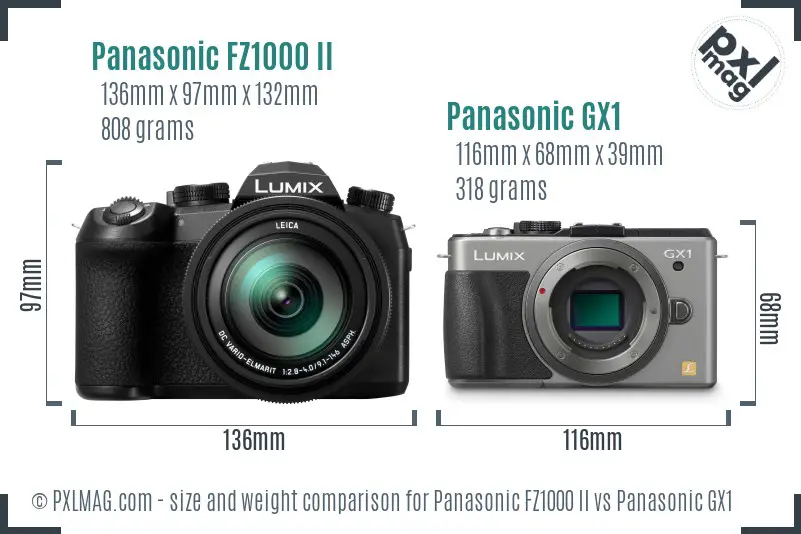 Panasonic FZ1000 II vs Panasonic GX1 size comparison Panasonic FZ1000 II vs Panasonic GX1 size comparison