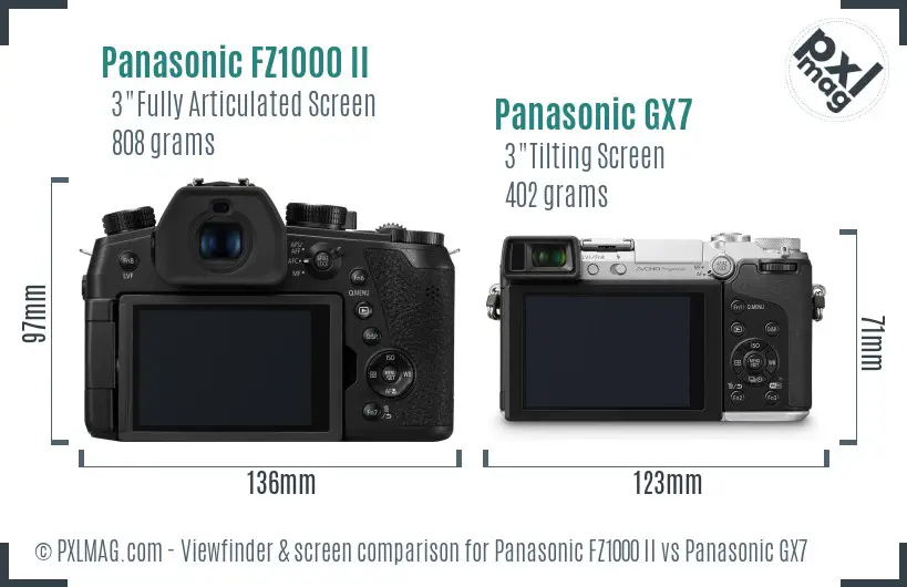 Panasonic FZ1000 II vs Panasonic GX7 Screen and Viewfinder comparison