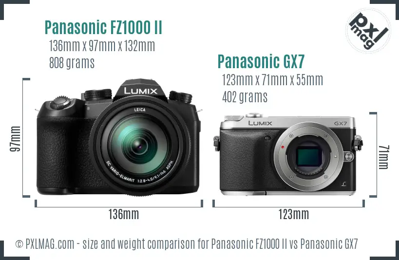 Panasonic FZ1000 II vs Panasonic GX7 size comparison