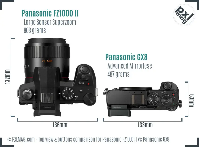 Panasonic FZ1000 II vs Panasonic GX8 top view buttons comparison Panasonic FZ1000 II vs Panasonic GX8 top view buttons comparison