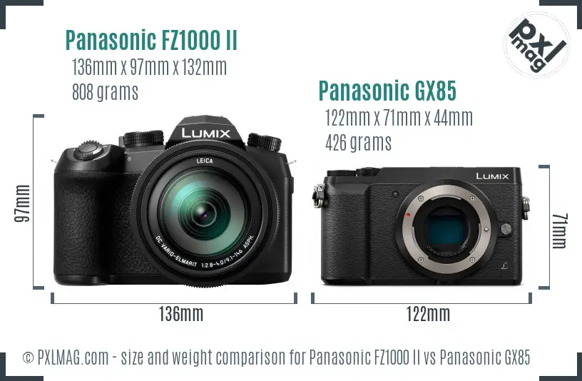Panasonic FZ1000 II vs Panasonic GX85 size comparison Panasonic FZ1000 II vs Panasonic GX85 size comparison
