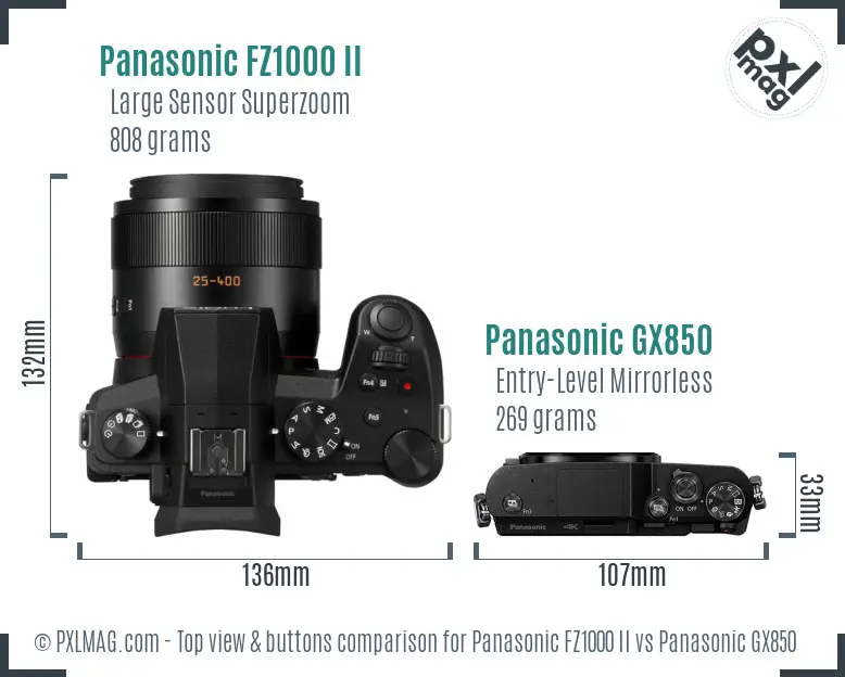 Panasonic FZ1000 II vs Panasonic GX850 top view buttons comparison