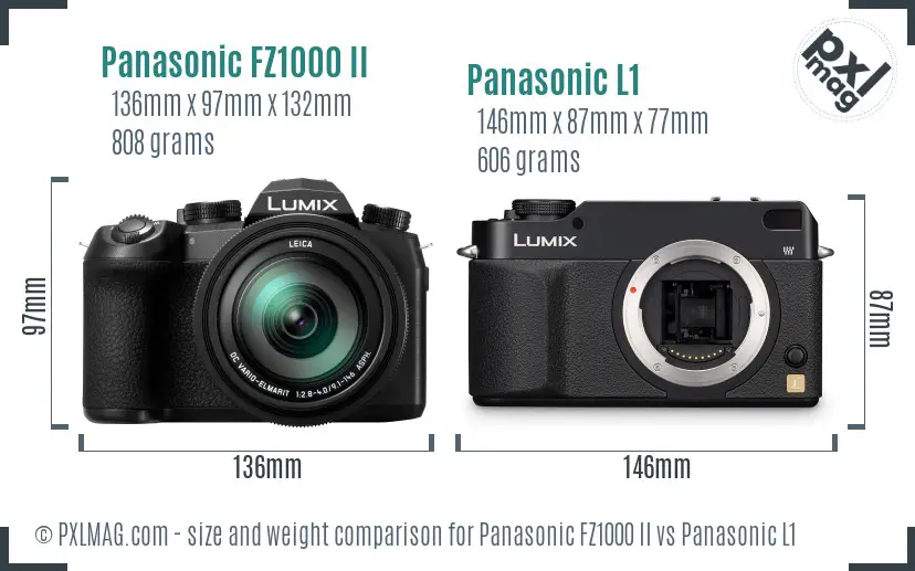 Panasonic FZ1000 II vs Panasonic L1 size comparison