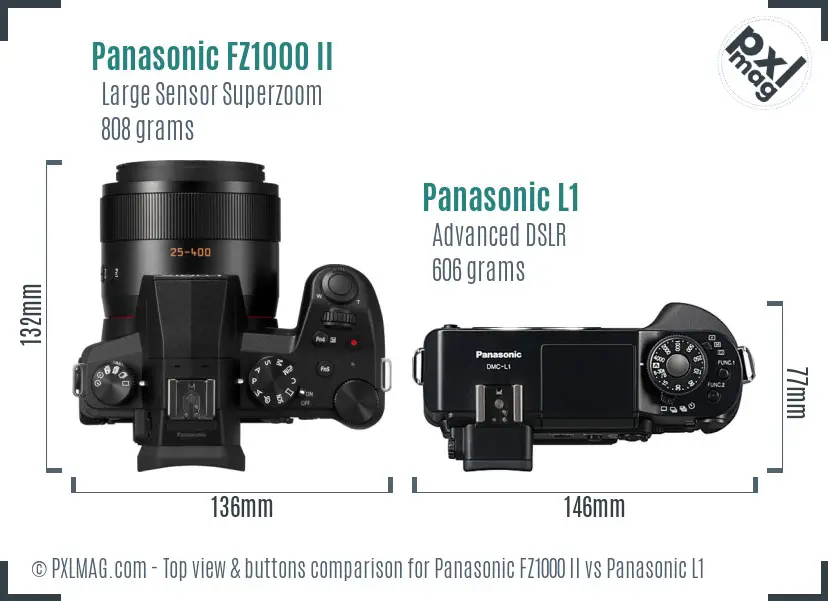 Panasonic FZ1000 II vs Panasonic L1 top view buttons comparison