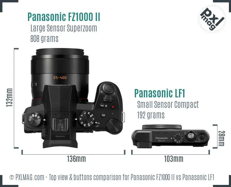 Panasonic FZ1000 II vs Panasonic LF1 top view buttons comparison Panasonic FZ1000 II vs Panasonic LF1 top view buttons comparison