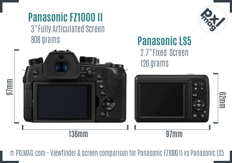 Panasonic FZ1000 II vs Panasonic LS5 Screen and Viewfinder comparison