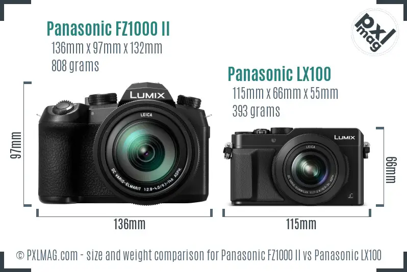 Panasonic FZ1000 II vs Panasonic LX100 size comparison