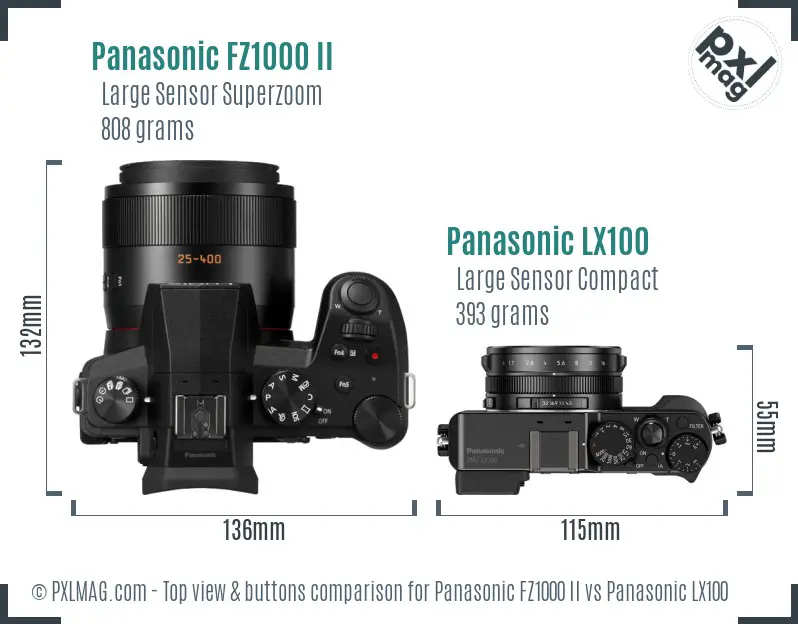 Panasonic FZ1000 II vs Panasonic LX100 top view buttons comparison