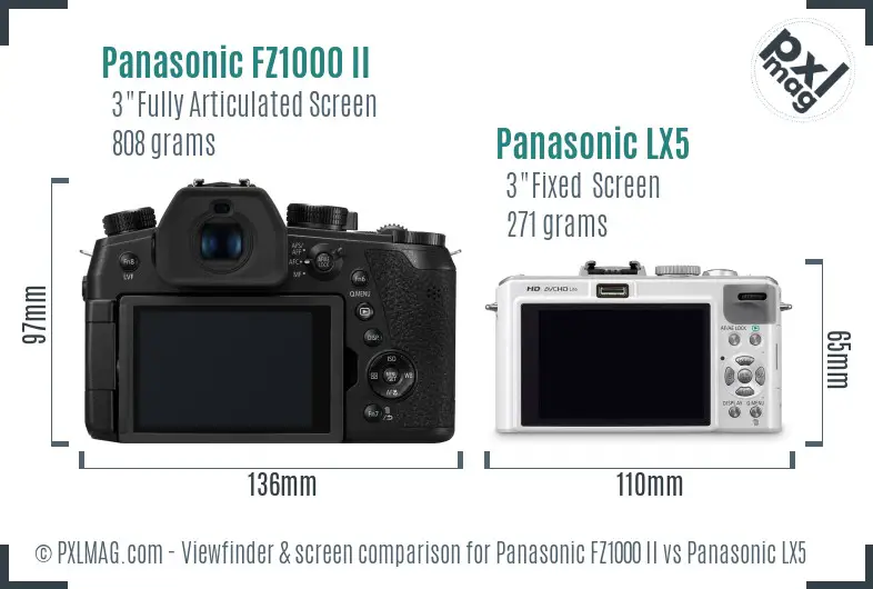 Panasonic FZ1000 II vs Panasonic LX5 Screen and Viewfinder comparison