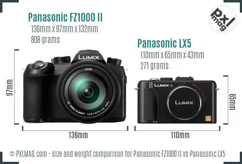 Panasonic FZ1000 II vs Panasonic LX5 size comparison