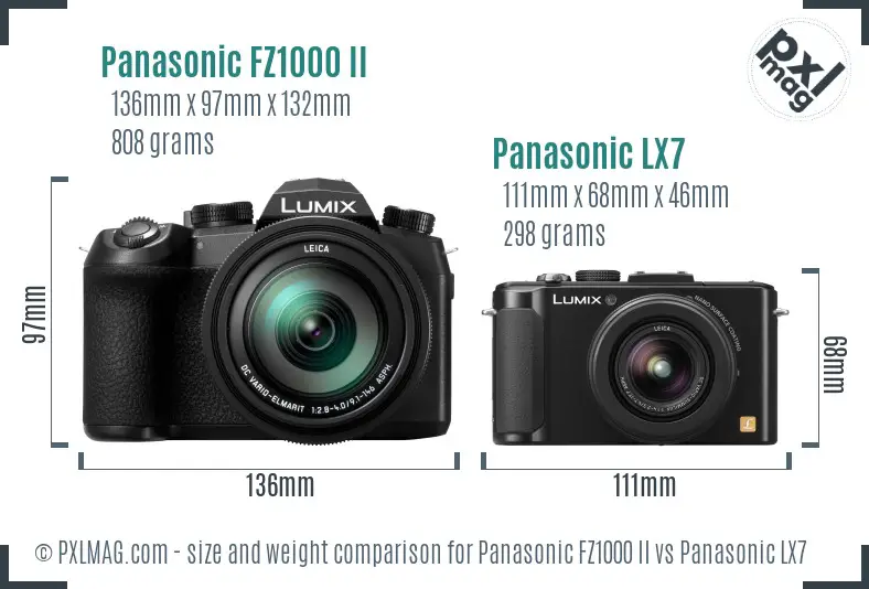 Panasonic FZ1000 II vs Panasonic LX7 size comparison
