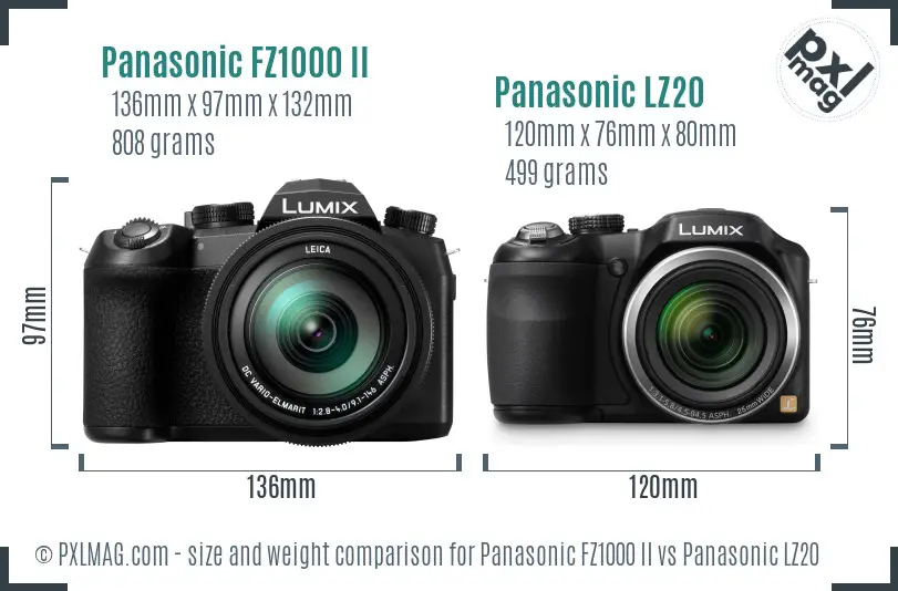 Panasonic FZ1000 II vs Panasonic LZ20 size comparison
