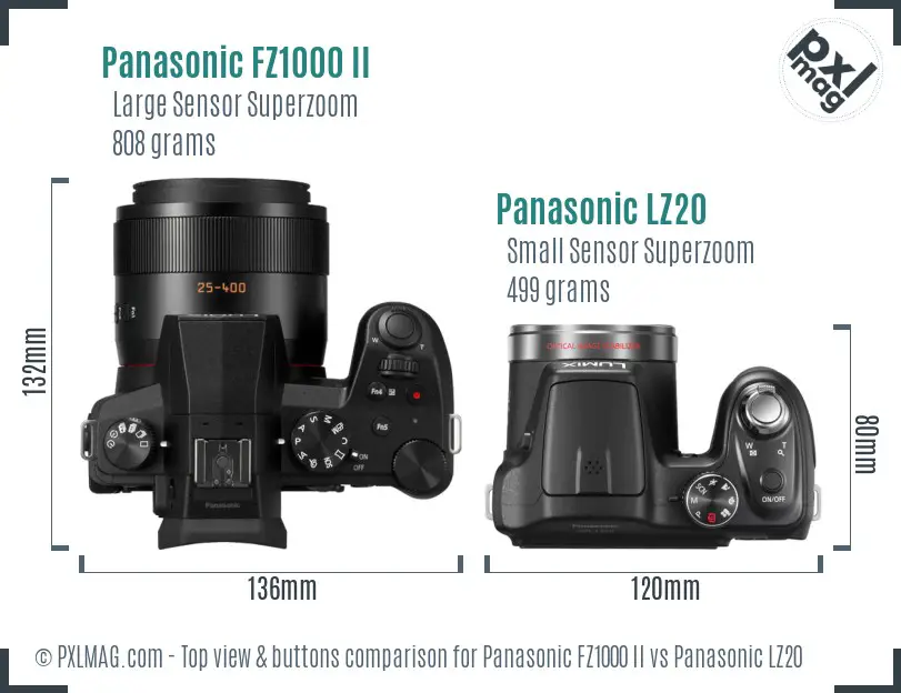 Panasonic FZ1000 II vs Panasonic LZ20 top view buttons comparison