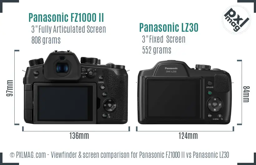 Panasonic FZ1000 II vs Panasonic LZ30 Screen and Viewfinder comparison