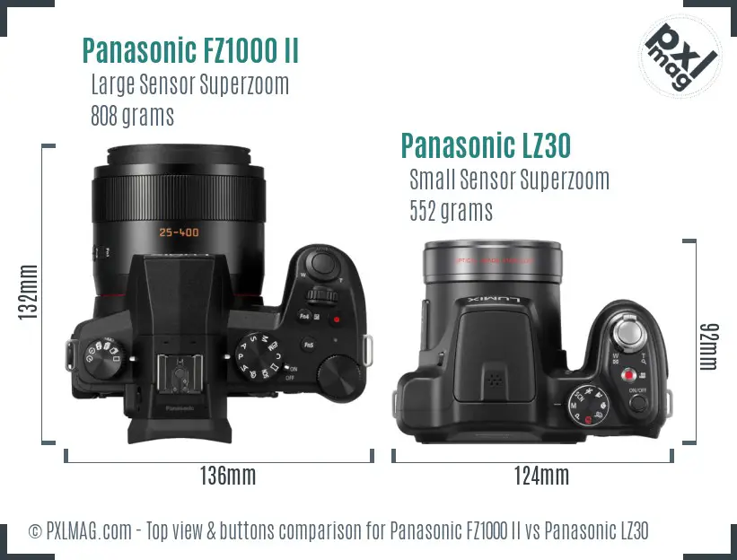 Panasonic FZ1000 II vs Panasonic LZ30 top view buttons comparison