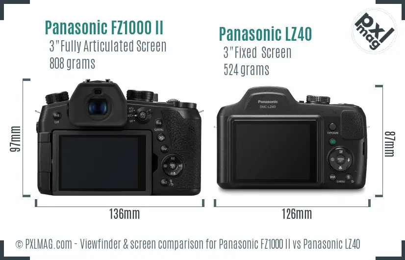 Panasonic FZ1000 II vs Panasonic LZ40 Screen and Viewfinder comparison