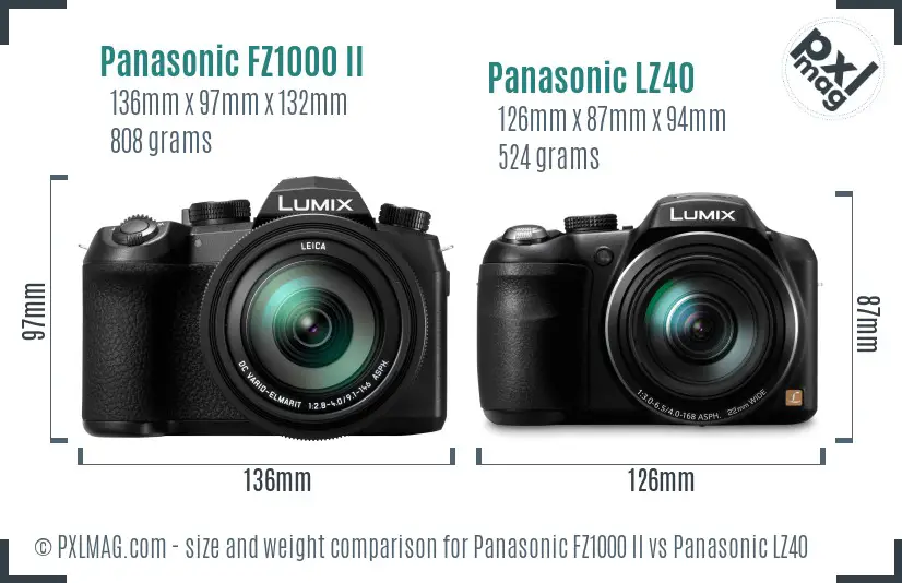 Panasonic FZ1000 II vs Panasonic LZ40 size comparison