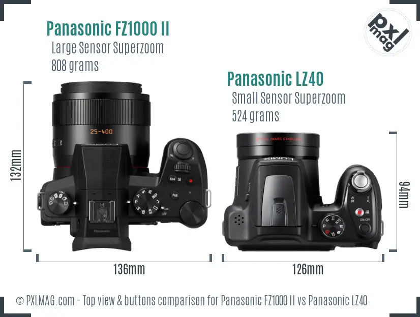 Panasonic FZ1000 II vs Panasonic LZ40 top view buttons comparison