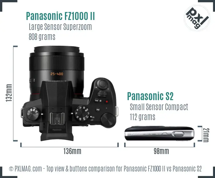 Panasonic FZ1000 II vs Panasonic S2 top view buttons comparison