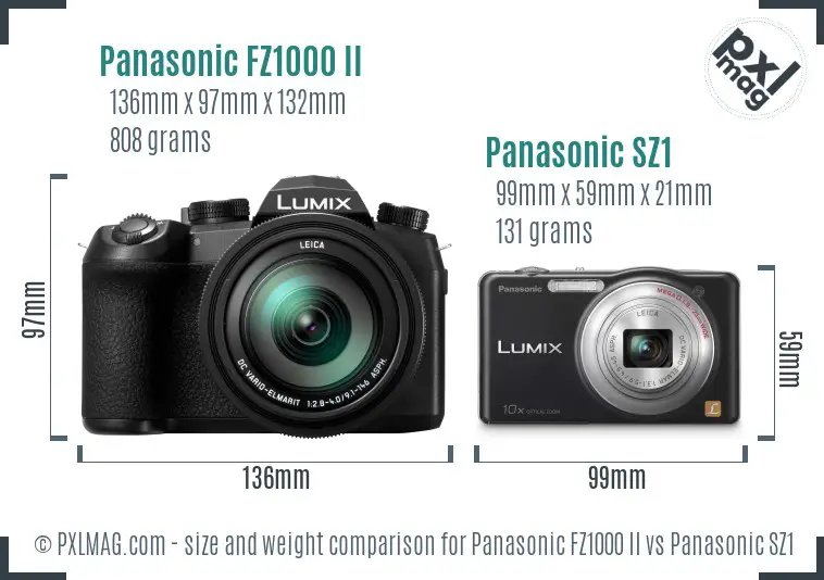 Panasonic FZ1000 II vs Panasonic SZ1 size comparison