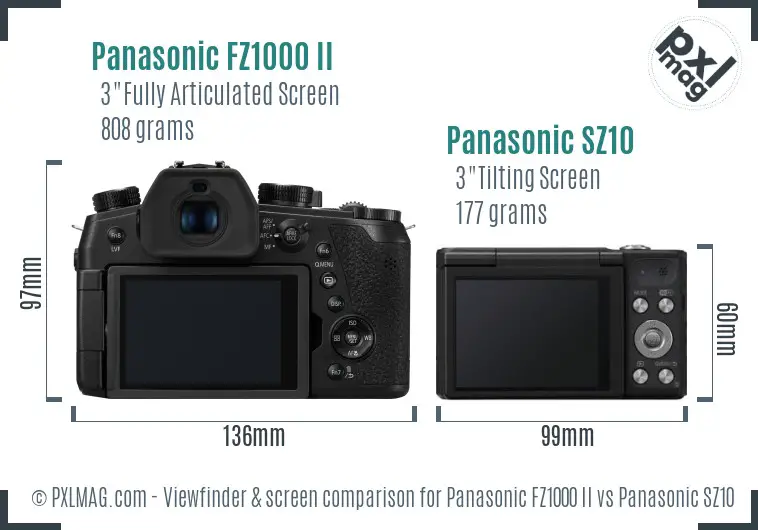 Panasonic FZ1000 II vs Panasonic SZ10 Screen and Viewfinder comparison