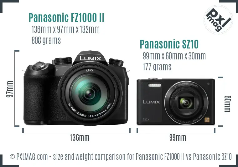 Panasonic FZ1000 II vs Panasonic SZ10 size comparison