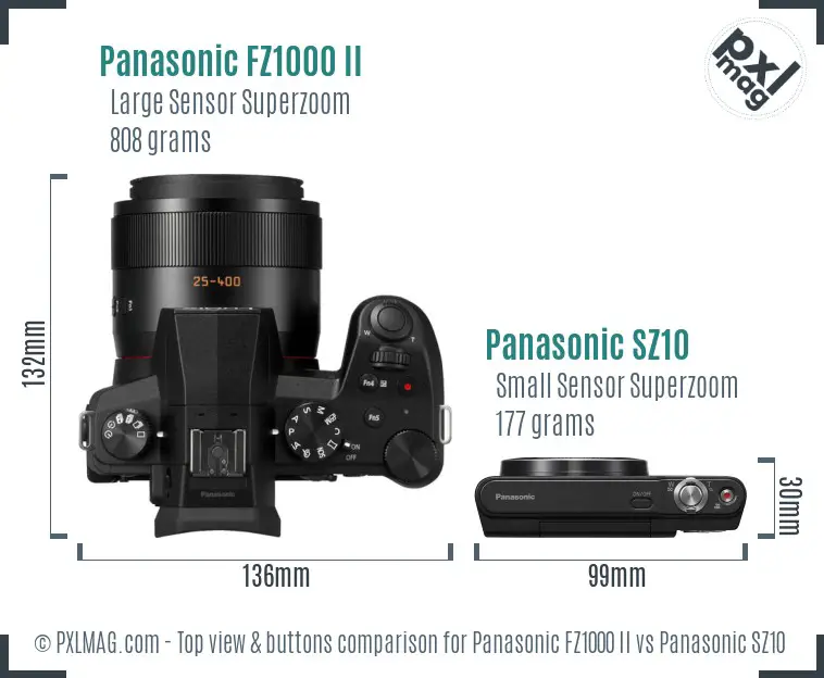 Panasonic FZ1000 II vs Panasonic SZ10 top view buttons comparison