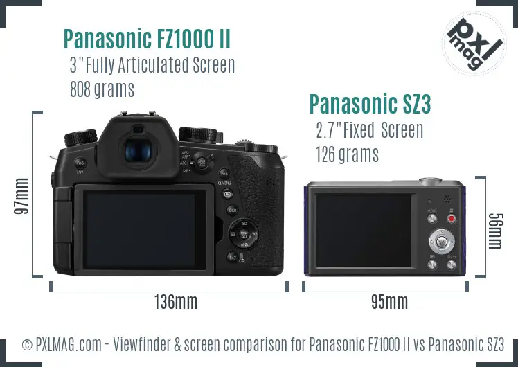 Panasonic FZ1000 II vs Panasonic SZ3 Screen and Viewfinder comparison