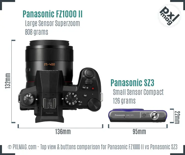 Panasonic FZ1000 II vs Panasonic SZ3 top view buttons comparison