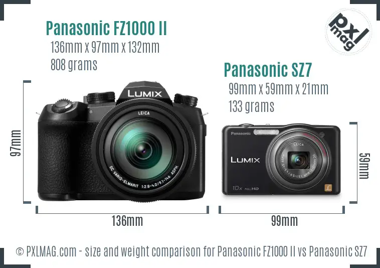 Panasonic FZ1000 II vs Panasonic SZ7 size comparison Panasonic FZ1000 II vs Panasonic SZ7 size comparison