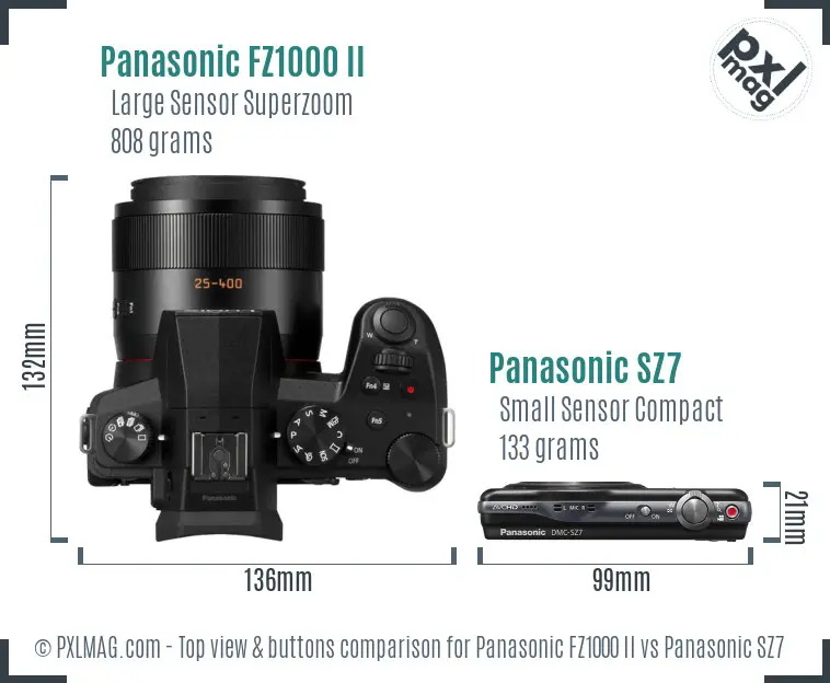 Panasonic FZ1000 II vs Panasonic SZ7 top view buttons comparison Panasonic FZ1000 II vs Panasonic SZ7 top view buttons comparison
