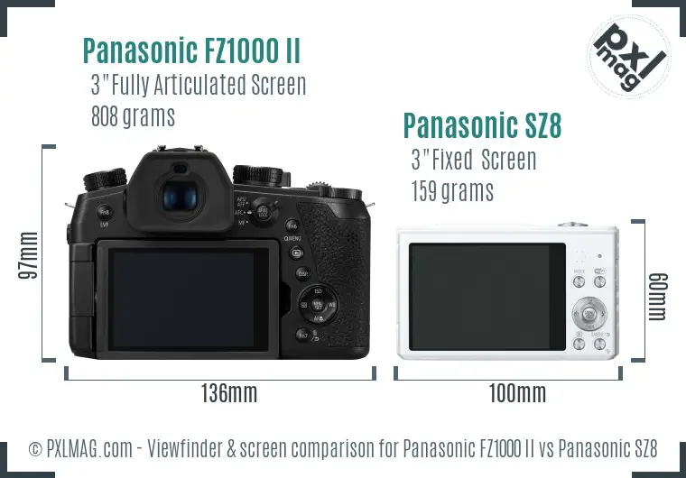 Panasonic FZ1000 II vs Panasonic SZ8 Screen and Viewfinder comparison Panasonic FZ1000 II vs Panasonic SZ8 Screen and Viewfinder comparison