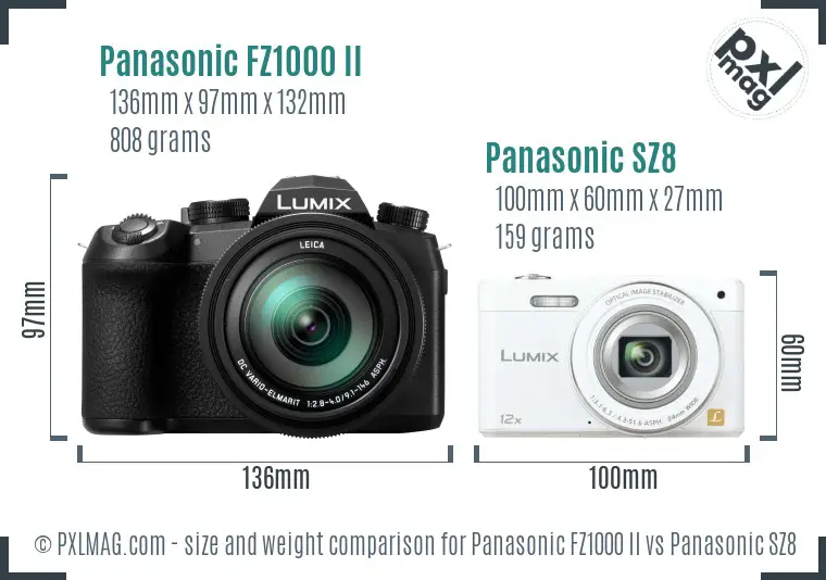Panasonic FZ1000 II vs Panasonic SZ8 size comparison Panasonic FZ1000 II vs Panasonic SZ8 size comparison